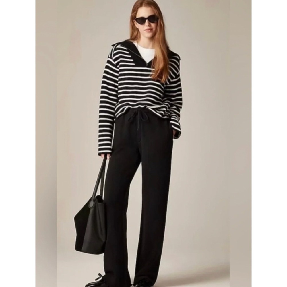 J.Crew Heritage Terry Wide Leg Sweatpants Black‎ Womens Size Medium Cozy Comfort